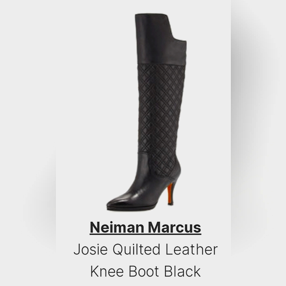 Neiman Marcus JOSIE Knee High Boots Black Quilted Napa Leather 9M Coquettegirl